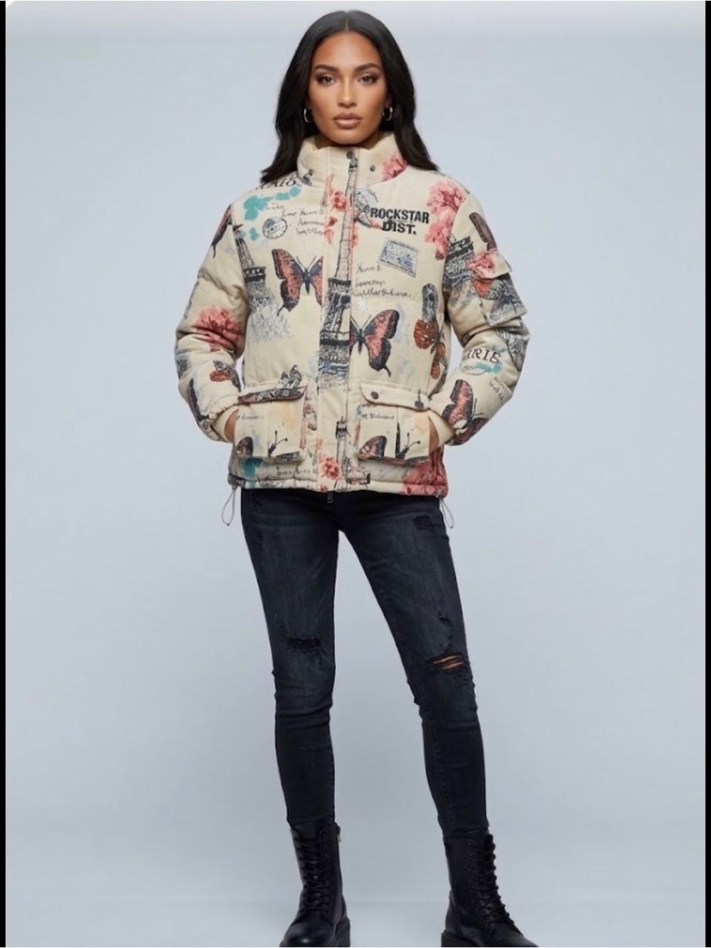 Rockstar Original Lamont Tapestry Puffer Streetwear Jacket BeigeButterfly 16